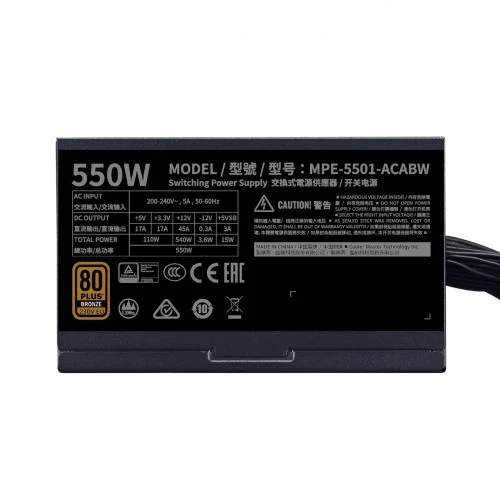 Cooler Master MWE 550W V2 230V Non-Modular 80 Plus Bronze Power Supply - Image 2